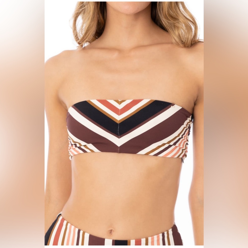 Maaji Reversible Burgundy Barcode Convertible & Reversible Bandeau Top- Sz Small